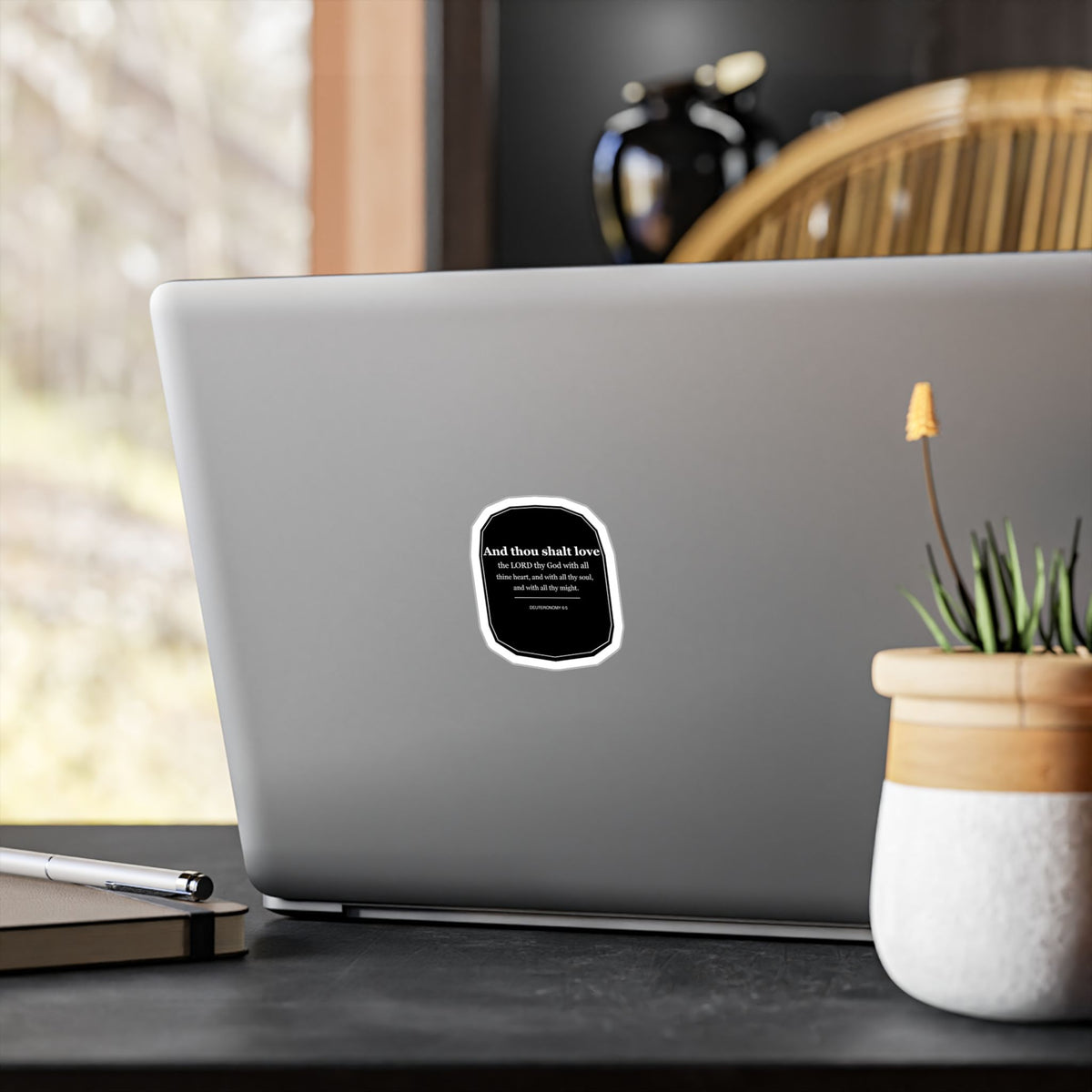 Religious Vinyl Decal — “And Thou Shalt Love” Bible Verse Sticker (Deuteronomy 6:5)