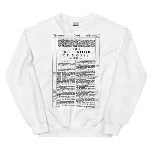 Page One Sweatshirt - Genesis 1 KJV Bible Page print, white sweatshirt